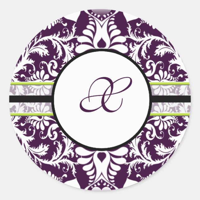 Lila Damask Anfangssticker Letter X Hochzeit Runder Aufkleber (Vorderseite)