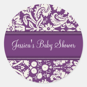 Lila Damask Baby Dusche Pflegeaufkleber Runder Aufkleber