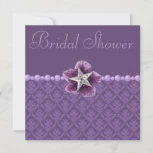 Lila Damask, Blume, Star & Pearls Brautparty Einladung