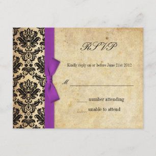 Lila Damask Bow Wedding RSVP Karte