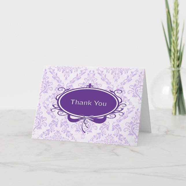 Lila Damask Design Vielen Dank Dankeskarte (Vorderseite)