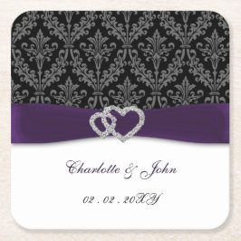 Lila Damask Diamante Wedding Rechteckiger Pappuntersetzer