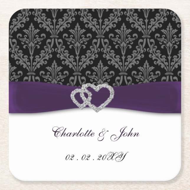 Lila Damask Diamante Wedding Rechteckiger Pappuntersetzer (Vorderseite)