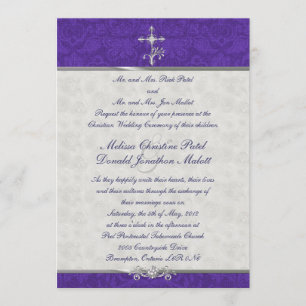 Lila Damask Doppelzeremonie Einladung zur Hochzeit