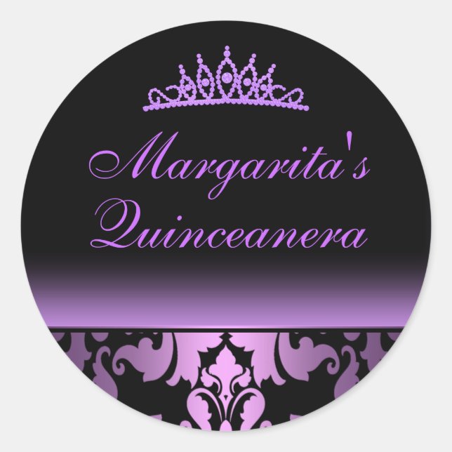 Lila Damask Eleganter Sticker (Vorderseite)