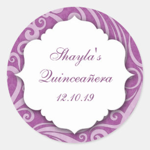 Lila Damask Gastgeschenk Aufkleber