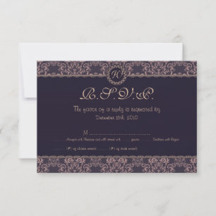 Lila Damask Lace Wedding RSVP Card Einladung