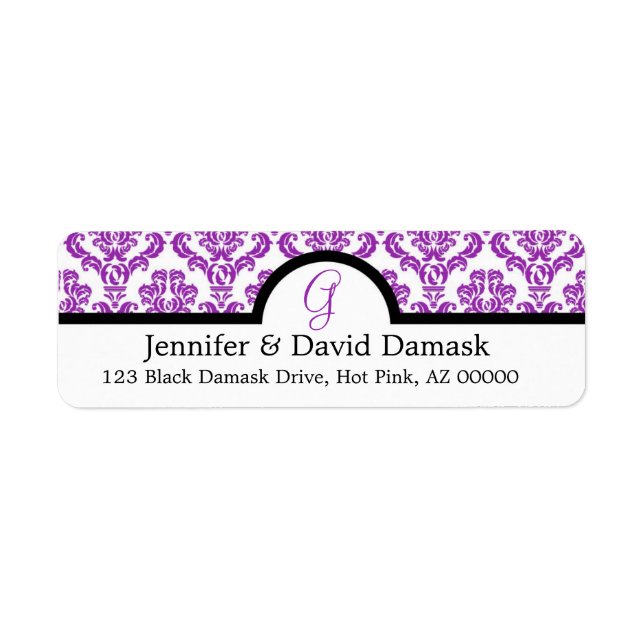 Lila Damask Monogram G Wedding Mailing Labels (Vorne)
