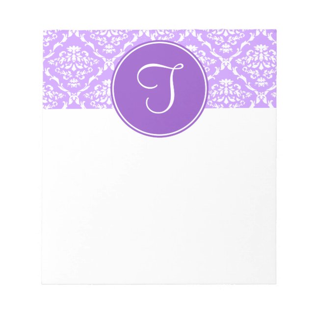 Lila Damask Monogram Notepad Notizblock (Vorderseite)