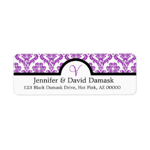 Lila Damask Monogram V Wedding Mailing Labels