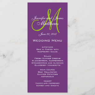 Lila Damask Monogram Wedding Menu Cards Menükarte