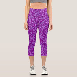 Lila Damask Wallpaper-Muster Capri Leggings