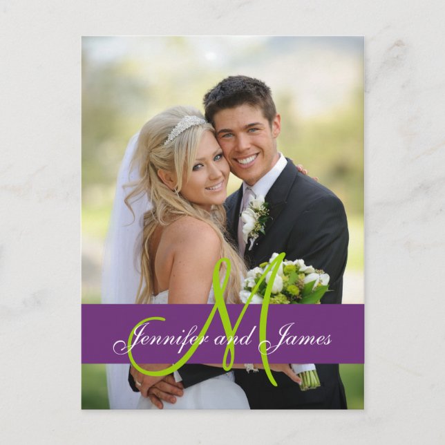 Lila Damask Wedding Foto Vielen Dank Postcard Postkarte (Vorderseite)