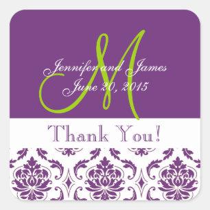 Lila Damask Wedding Gefallen Vielen Dank Quadratischer Aufkleber