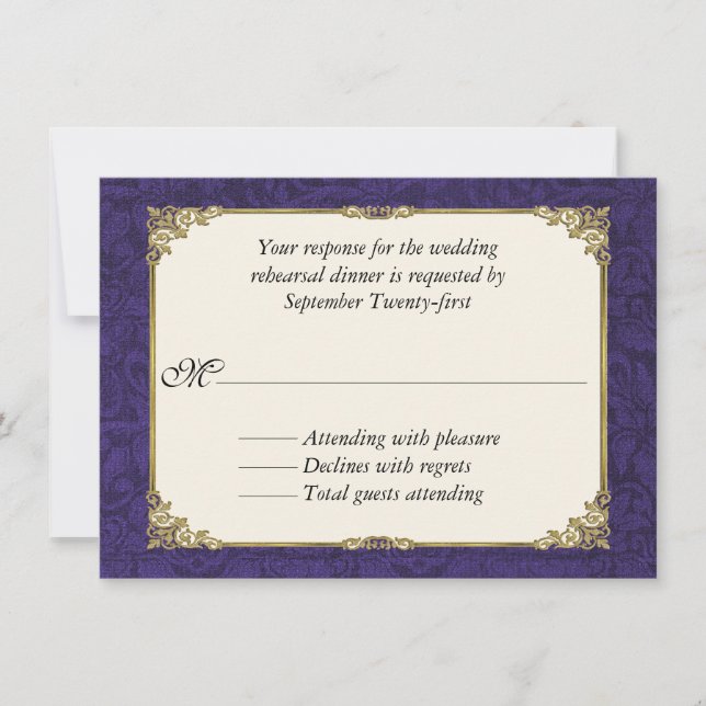 Lila Damask Wedding Probe Dinner RSVP Card Einladung (Vorderseite)