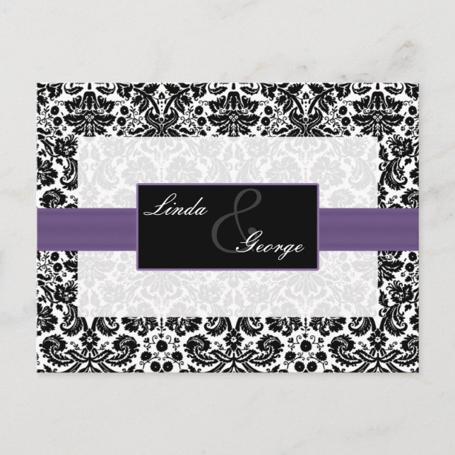 lila Damask Wedding Rsvp-Karte Einladungspostkarte (Vorderseite)