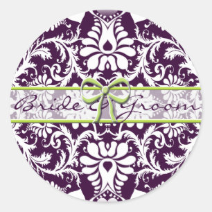 Lila Damask Wedding Save the Date Aufkleber