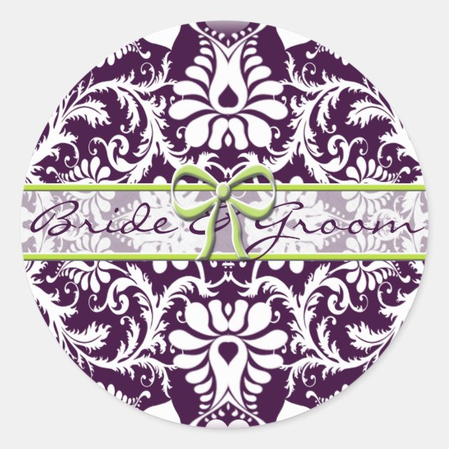 Lila Damask Wedding Save the Date Aufkleber (Vorderseite)