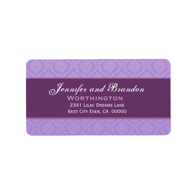 Lila Damask Wedding Set Adressaufkleber (Vorne)