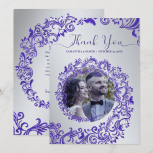 Lila Damask Wedding Vielen Dank Foto Card Dankeskarte