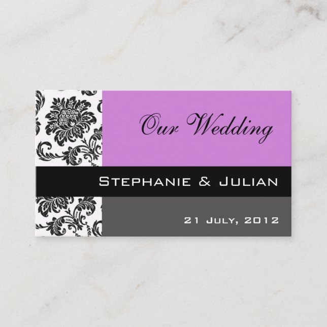 Lila Damask Wedding Website Visitenkarte Begleitkarte (Vorderseite)