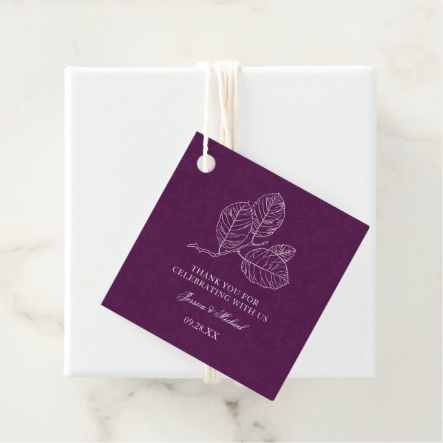 Lila Damaske Botanische Kontur Hochzeit Geschenkanhänger (Beispiel)