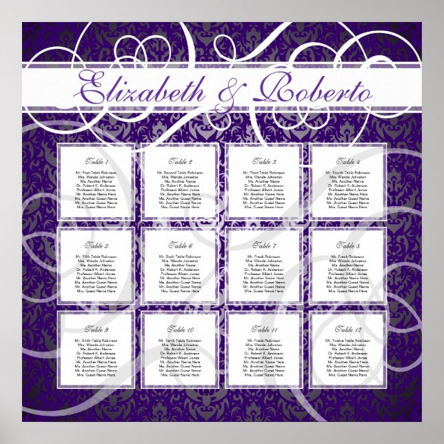 Lila Damaskus 12 Tabelle Hochzeitsplanung Poster (Vorne)