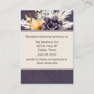 Lila Damaskus- und Elfenbeinküste-Hochzeit im Herb Begleitkarte