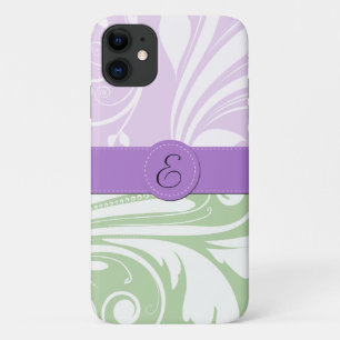 Lila Damast, grüner Damast, Monogramm Case-Mate iPhone Hülle