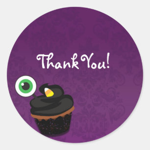 Lila Damast-Halloween-Cupcake-Party-Aufkleber Runder Aufkleber