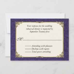 Lila Damast Hochzeitsprobe Abendessen RSVP Karte