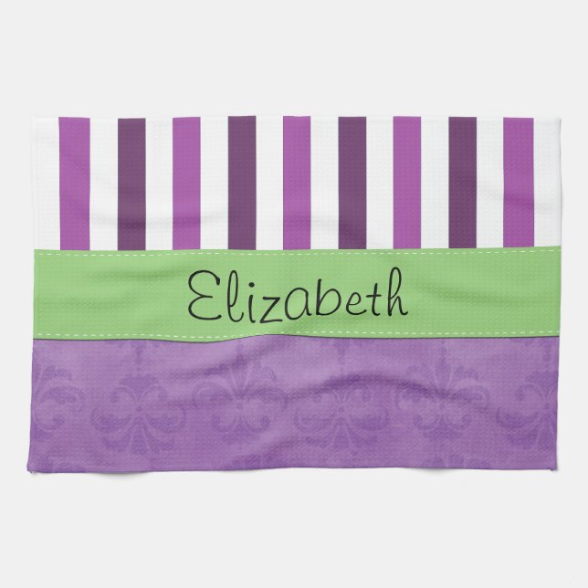 Lila Damast, Lila Streifen, Streifen, Ihr Name Küchentuch (Horizontal)