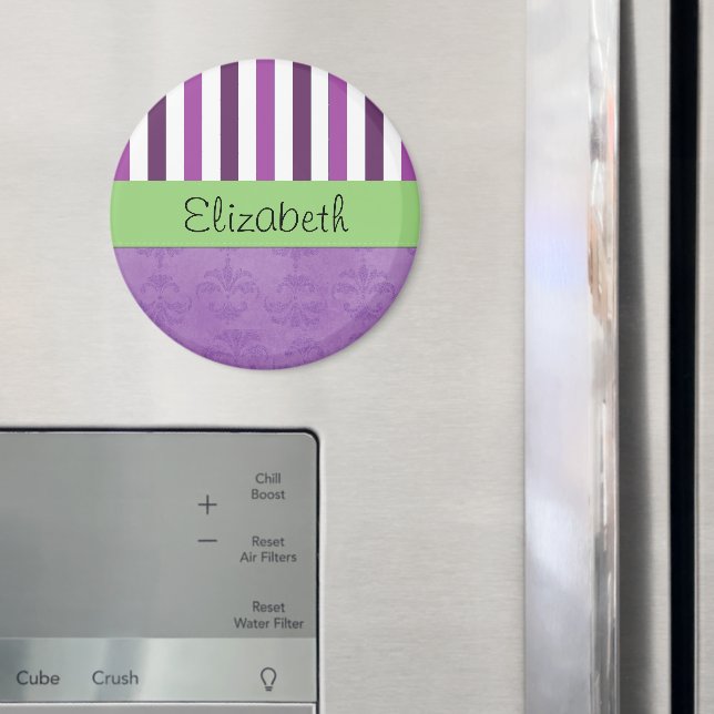 Lila Damast, Lila Streifen, Streifen, Ihr Name Magnet (In Situ (Kühlschrank))