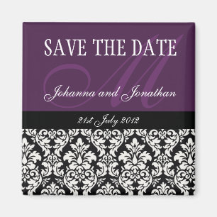 Lila Damast-Monogramm-Save the Date Magneten Magnet