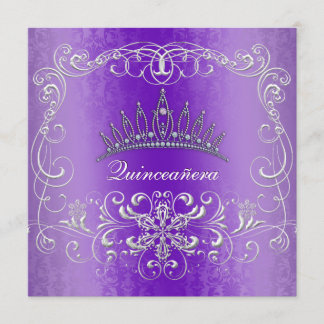 Lila Damast Quinceanera DiamantTiara laden ein Einladung