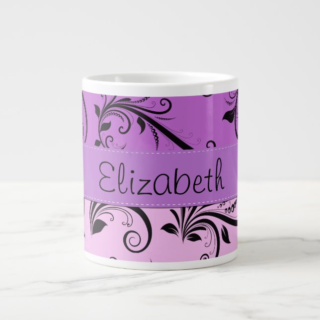 Lila Damast, rosa Damaske, Ihr Name Jumbo-Tasse (Vorderseite)
