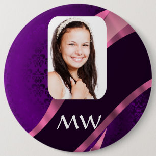 Lila Damast und personalisiertes Foto Button