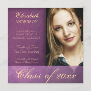 Lila Damastgrunge-Abschluss-Mitteilung Ankündigung