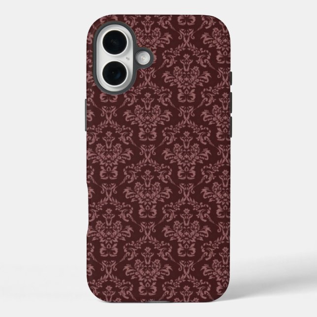 Lila Damastmuster iPhone 16 Plus Hülle (Rückseite)