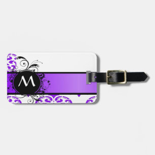 Lila Damastmuster und Monogramm Gepäckanhänger
