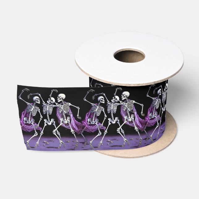 Lila Dancing Skeletons Gothic Wedding Satinband (Spule)