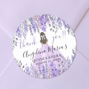 Lila Danke Blumen Quinceanera Runder Aufkleber