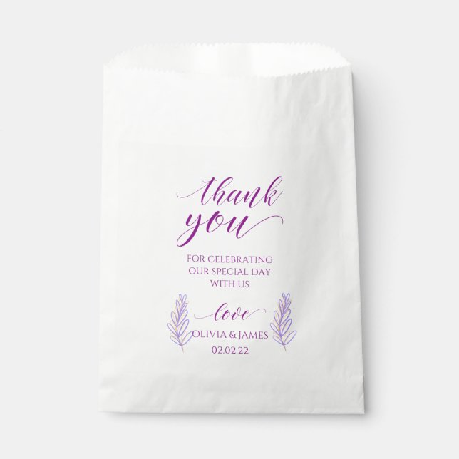 lila danke Gastgeschenk Hochzeit Tasche Geschenktütchen (Vorderseite)