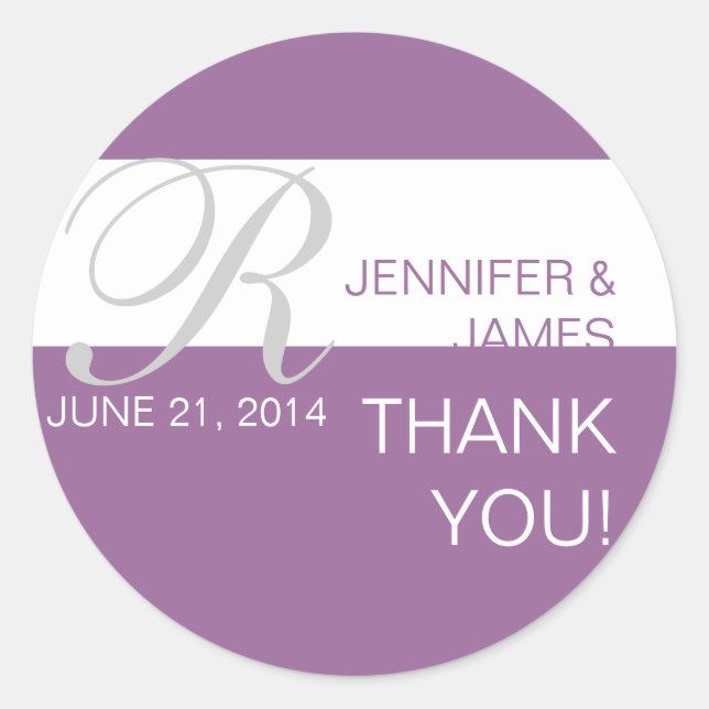 Lila Danke, Monogram Wedding Stickers (Vorderseite)