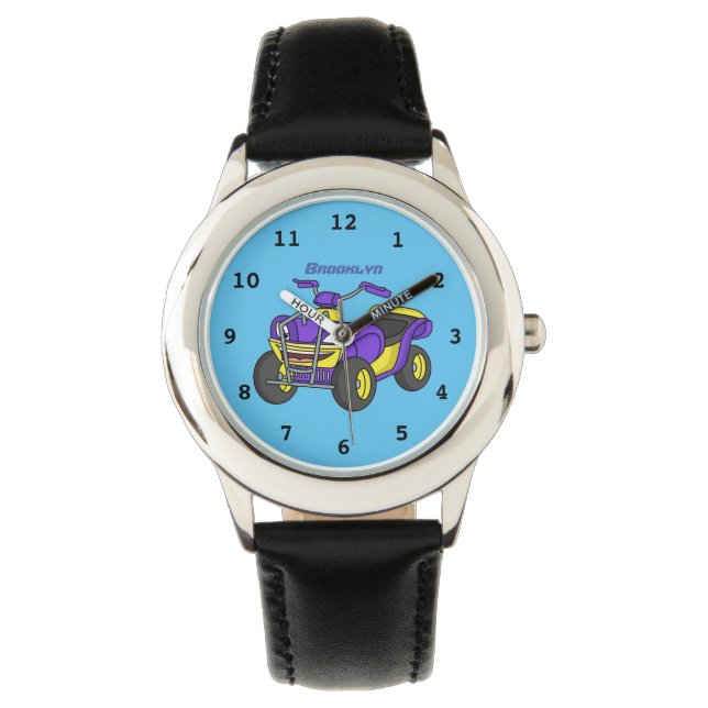 Lila Darstellung des Cartoon von Quad Armbanduhr (Vorderseite)