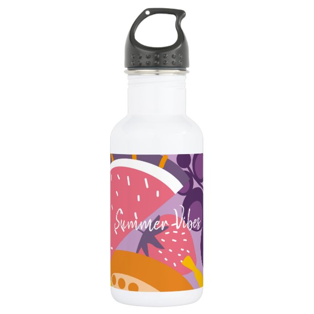 Lila Degustationsblüten mit Wassermelone Edelstahlflasche (Vorderseite)