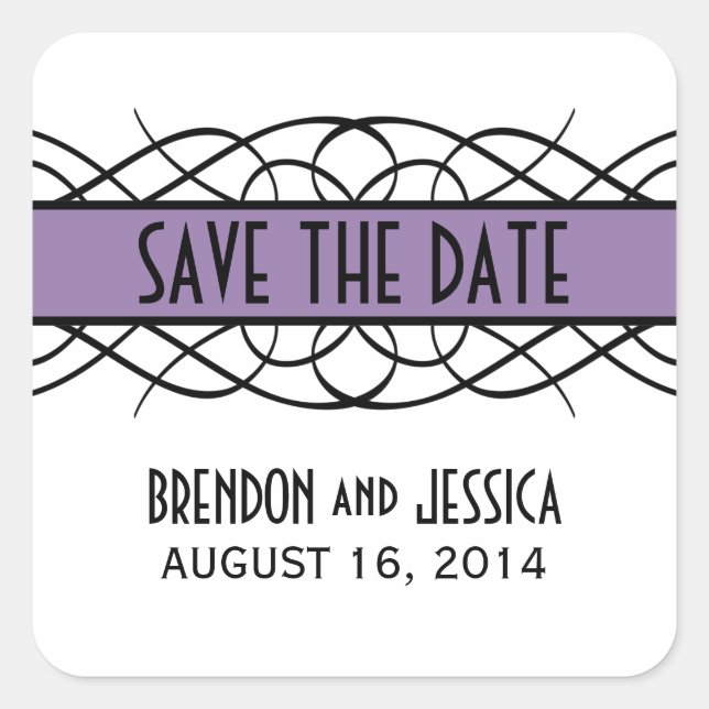 Lila Deko Blühe Save the Date Stickers (Vorderseite)