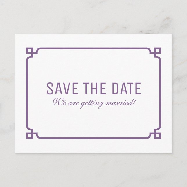Lila Deko Chic Save the Date Postkarte (Vorderseite)