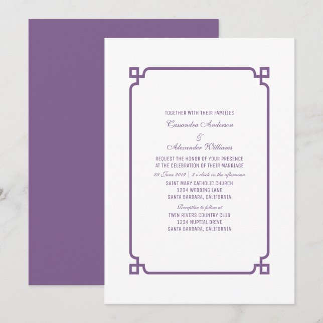 Lila Deko Chic Wedding-Einladung Einladung (Vorne/Hinten)