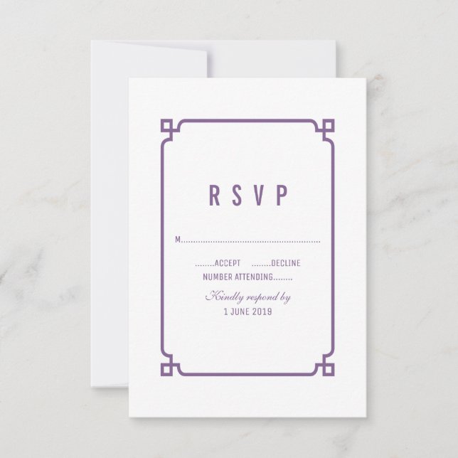 Lila Deko Chic Wedding RSVP Karte (Vorderseite)